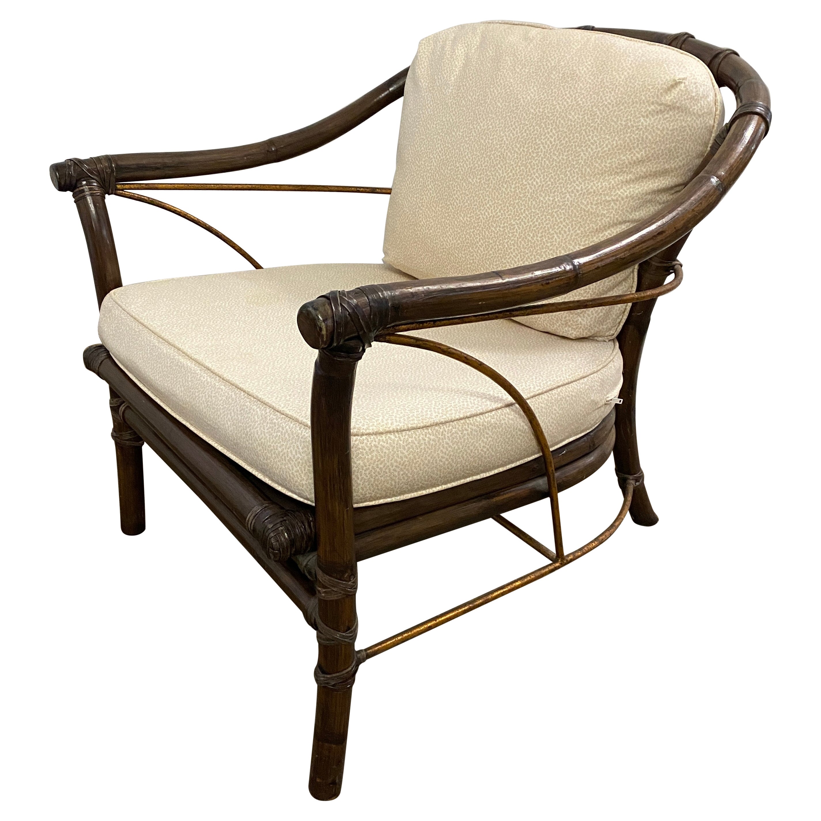 McGuire Hollywood Regency Style Bamboo Rattan Lounge Chair