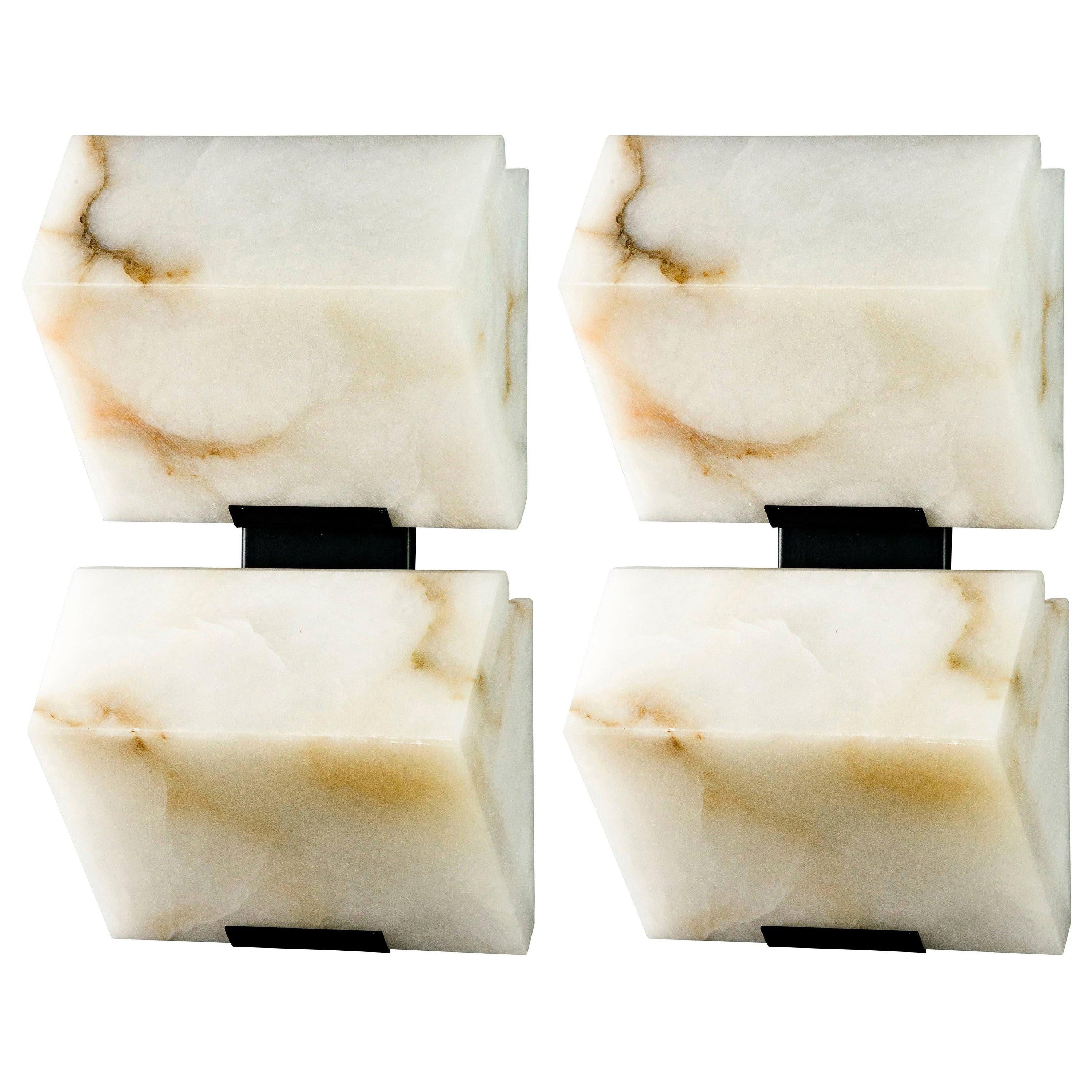 Small 'Block Double' Model #145 Alabaster Sconce in the Manner of Pierre Chareau