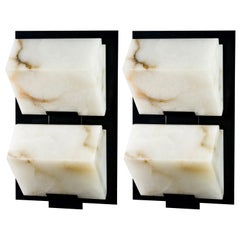 'Block Double Metal' Model #145 Alabaster Sconce in the Manner of Pierre Chareau