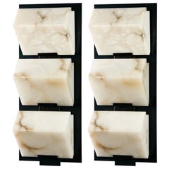 'Triple Block Metal' Model #145 Alabaster Sconce in the Manner of Pierre Chareau