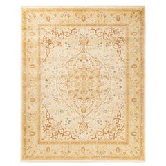Tapis traditionnel ivoire Mogul unique en son genre fabriqué à la main