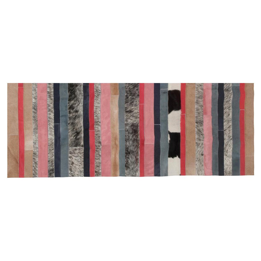 Peach, Black & White Stripes Nueva Raya Customizable Cowhide Runner Small