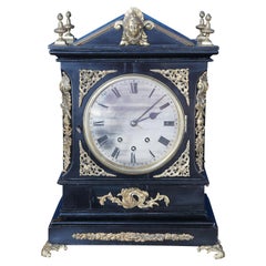 Monumentale Antiquité anglaise géorgienne, horloge à console ébonisée, tablette de cheminée en bronze doré