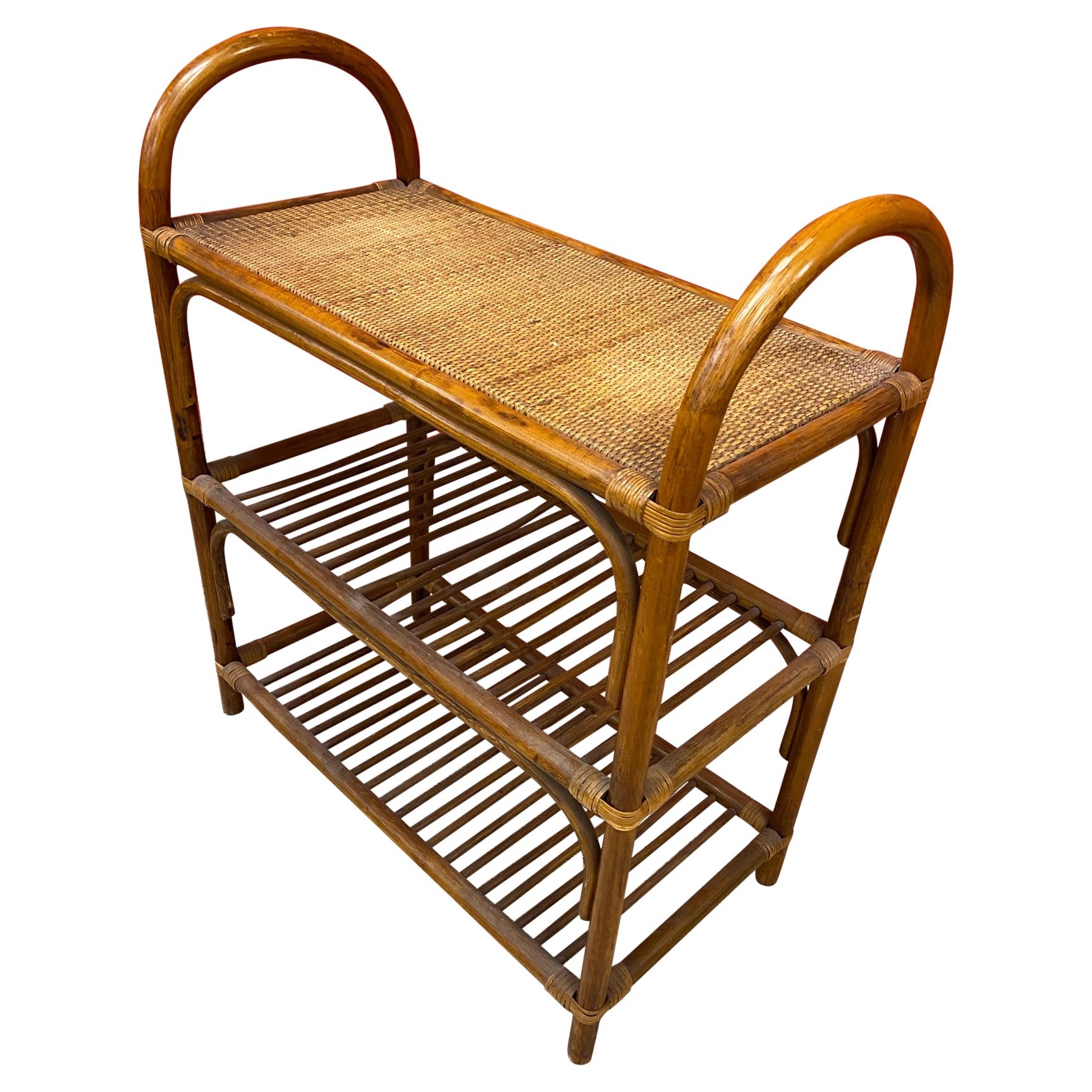 Rattan-Tisch, ca. 1960-1970 im Angebot