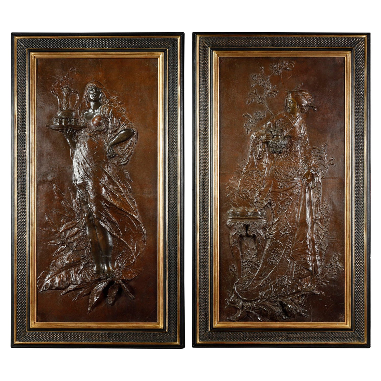"the Japanese and the Oriental" Plaques, Attri. to L. Hottot, France, circa 1900 For Sale