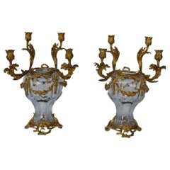 Antique 19th Century Louis XV Style Glass and Gild Ormolu Candelabra by Henri Vian