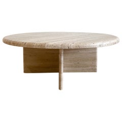 Mid-Century Modern Round Travertine Coffee Table, Italy, 1970s