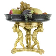 Antique Late 19th Century Napoleon III Empire Gilt Bronze Putti and Marble Centerpiece