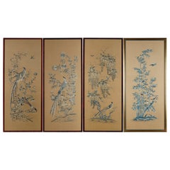 Set of Four Silk « Birds Among the Flowering Branches », China, 19th Century