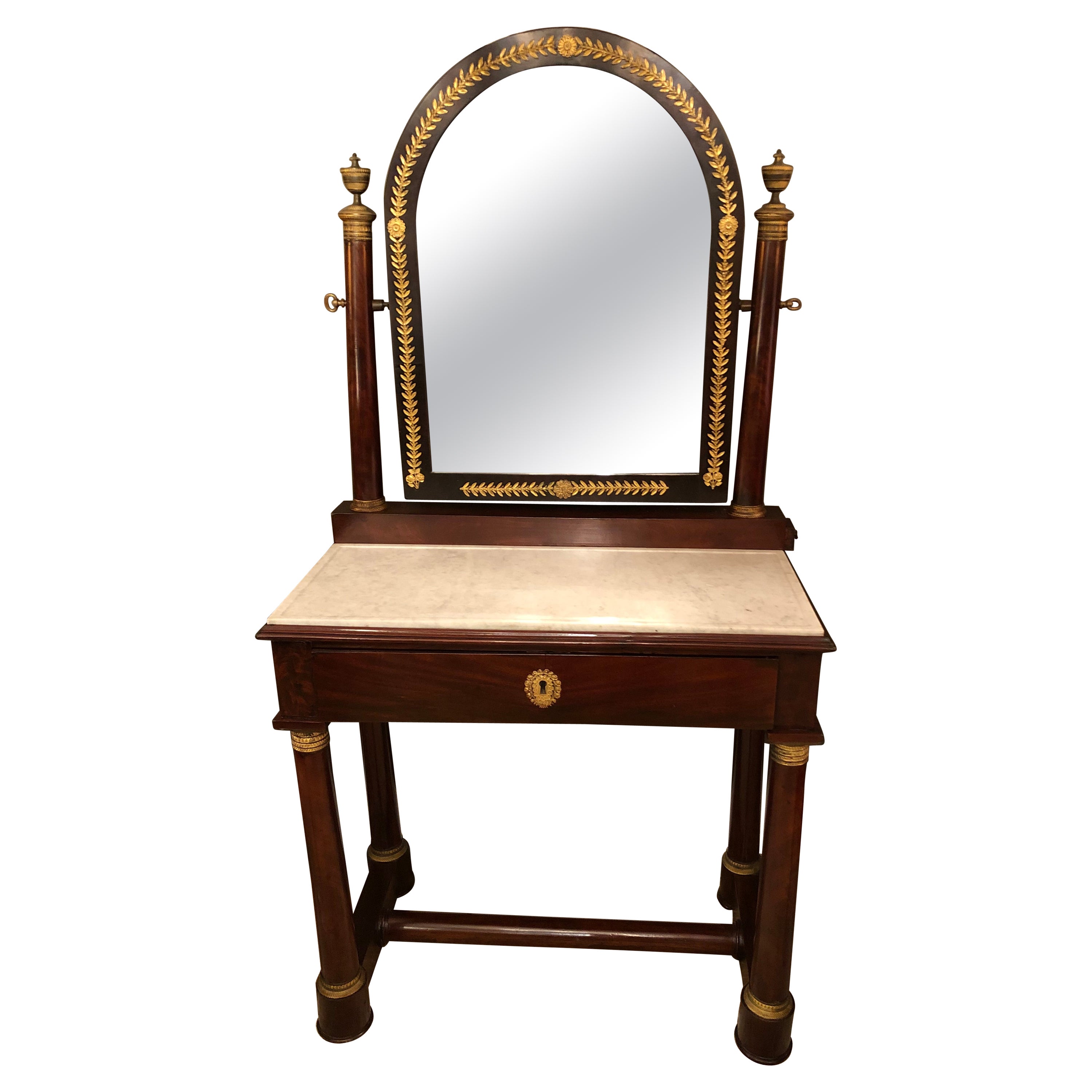 Lovely Federal Mahogany and Marble Vanity with Bronze Details For Sale
