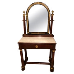 Antique Lovely Federal Mahogany and Marble Vanity with Bronze Details
