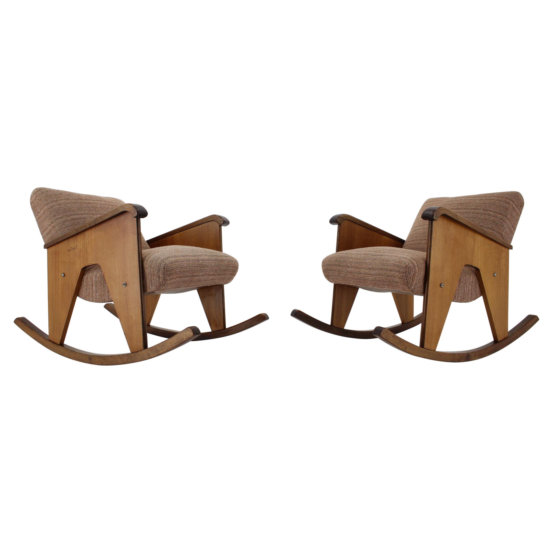 Pair of Two Mid Century Design Rocking Chairs, Czechoslovakia, 1960s For Sale