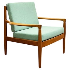 Mid-Century Cherry Wood Armchair with Mint-Colored Upholstery, Denmark, 1950s