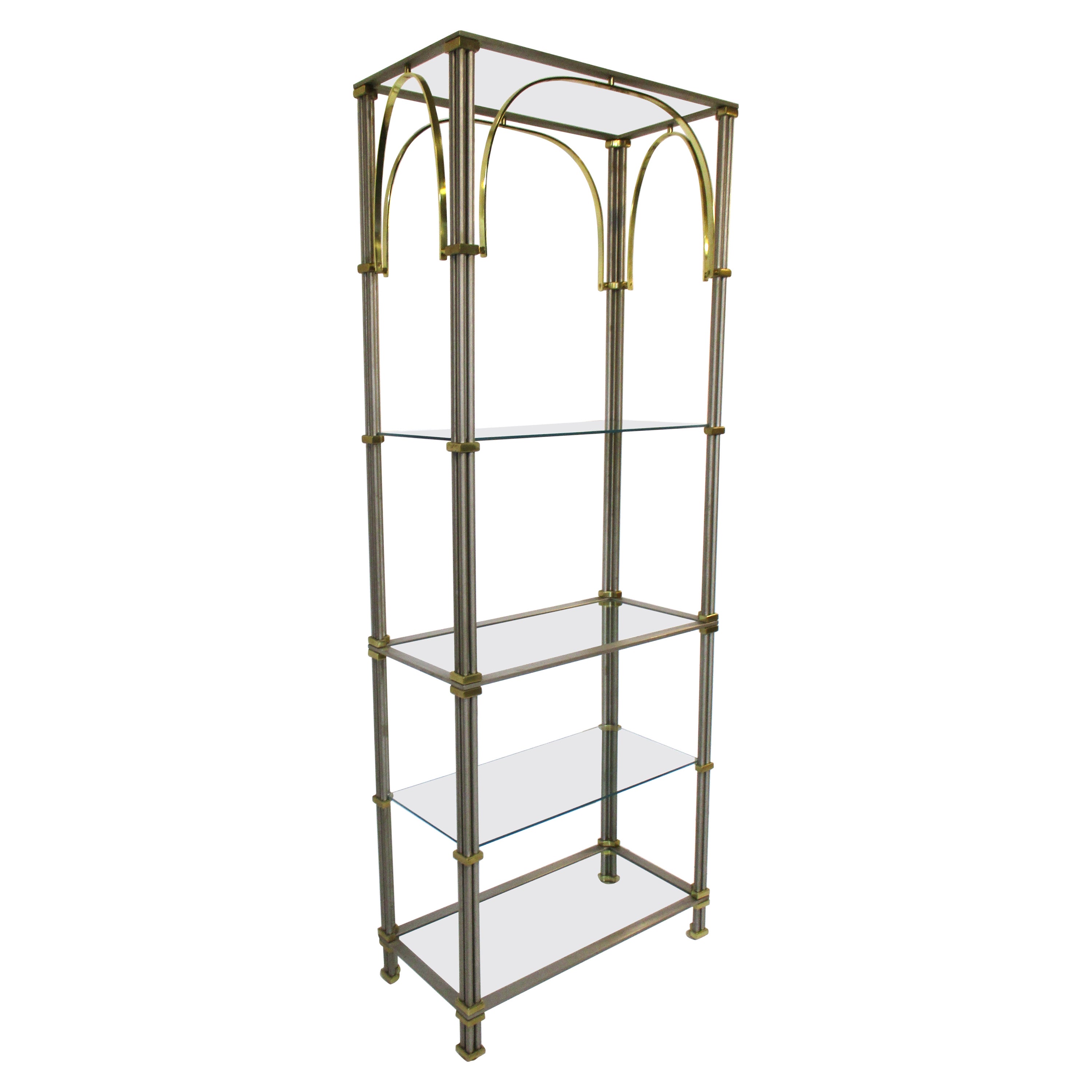 Steel and Brass Etagere in the Style of Maison Jansen For Sale