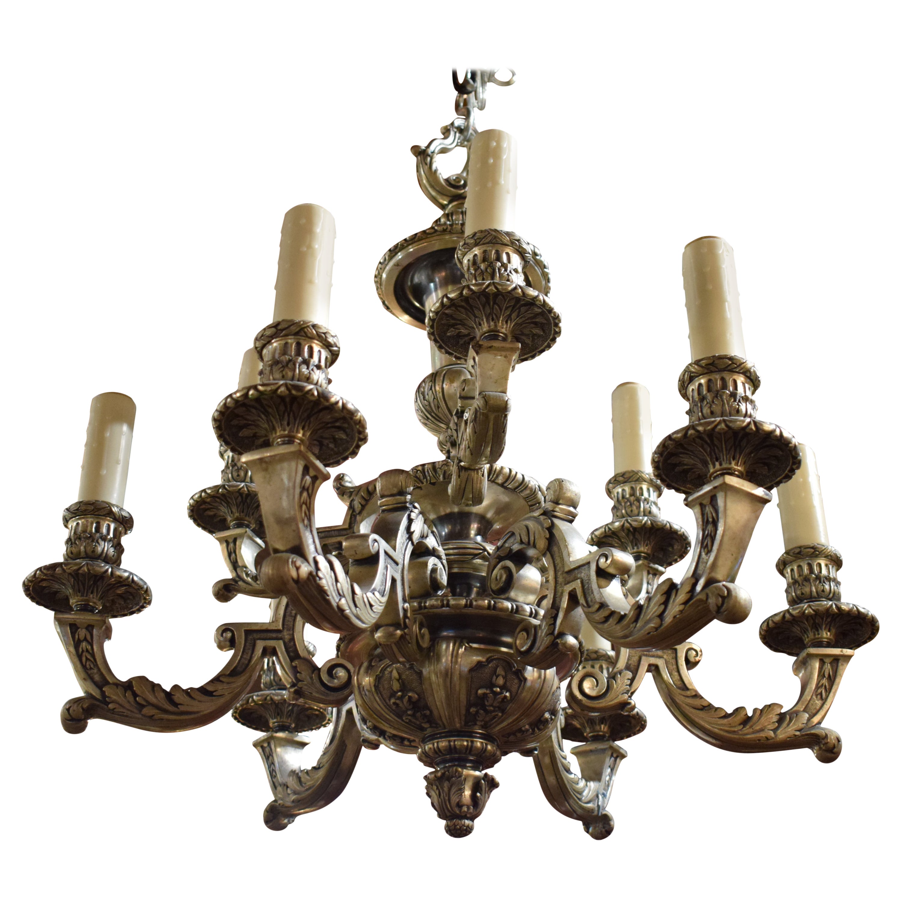 Silver over Bronze Chandelier For Sale