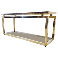 Brass Two Tier Console Table with Smoked Glass, 1970s