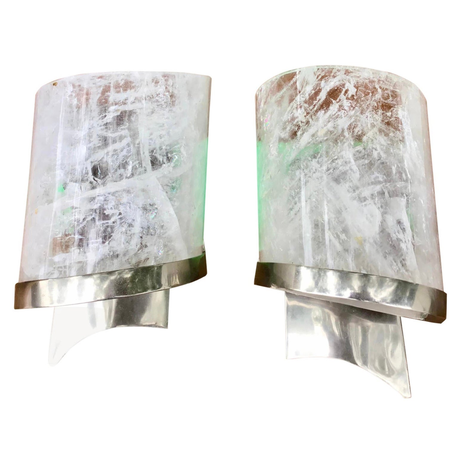 Rock Crystal and Chrome Wall Sconces, a Pair