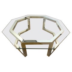 Milo Baughman Mid-Century Modern Octagonal Glass & Chrome Cocktail Coffee Table
