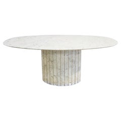 Vintage Oval White Marble Dining Table, 1970s 