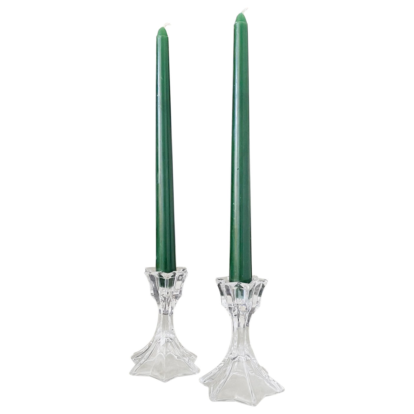 Pair of Mid-Century Modern Faceted Crystal Candleholders, 1970s For Sale