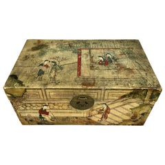 Chinese Export Hand Painted Pigskin Trunk