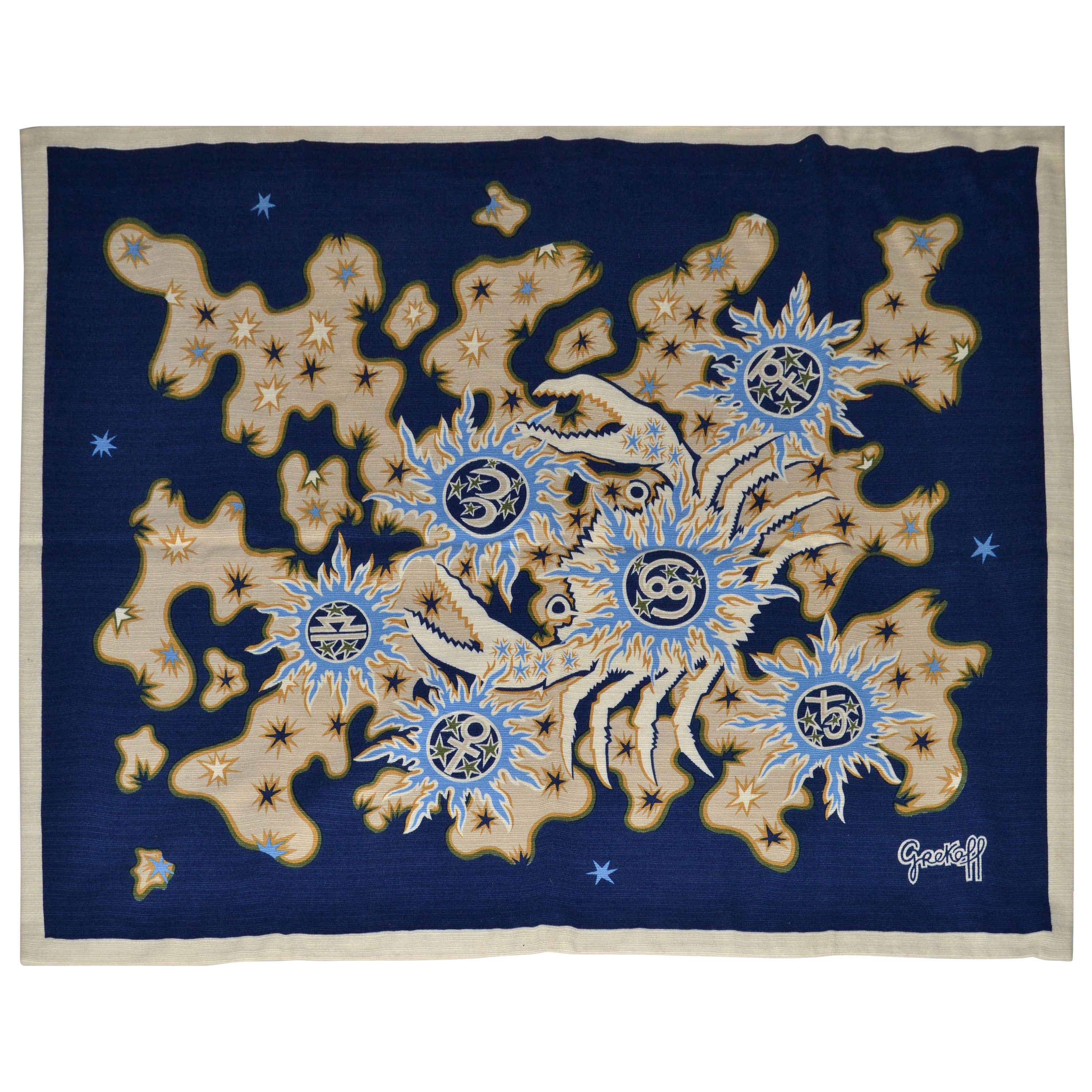 Original Elie Grekoff Tapestry Zodiac Cancer Wool Paris Proof of Authenticity For Sale