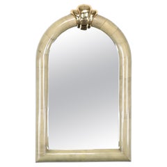 Parchment and Brass Mirror in the Style of Karl Springer, 1980s