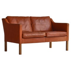 Børge Mogensen Two Seater Sofa Model 2422 in Natural Leather and Oak, 1970s