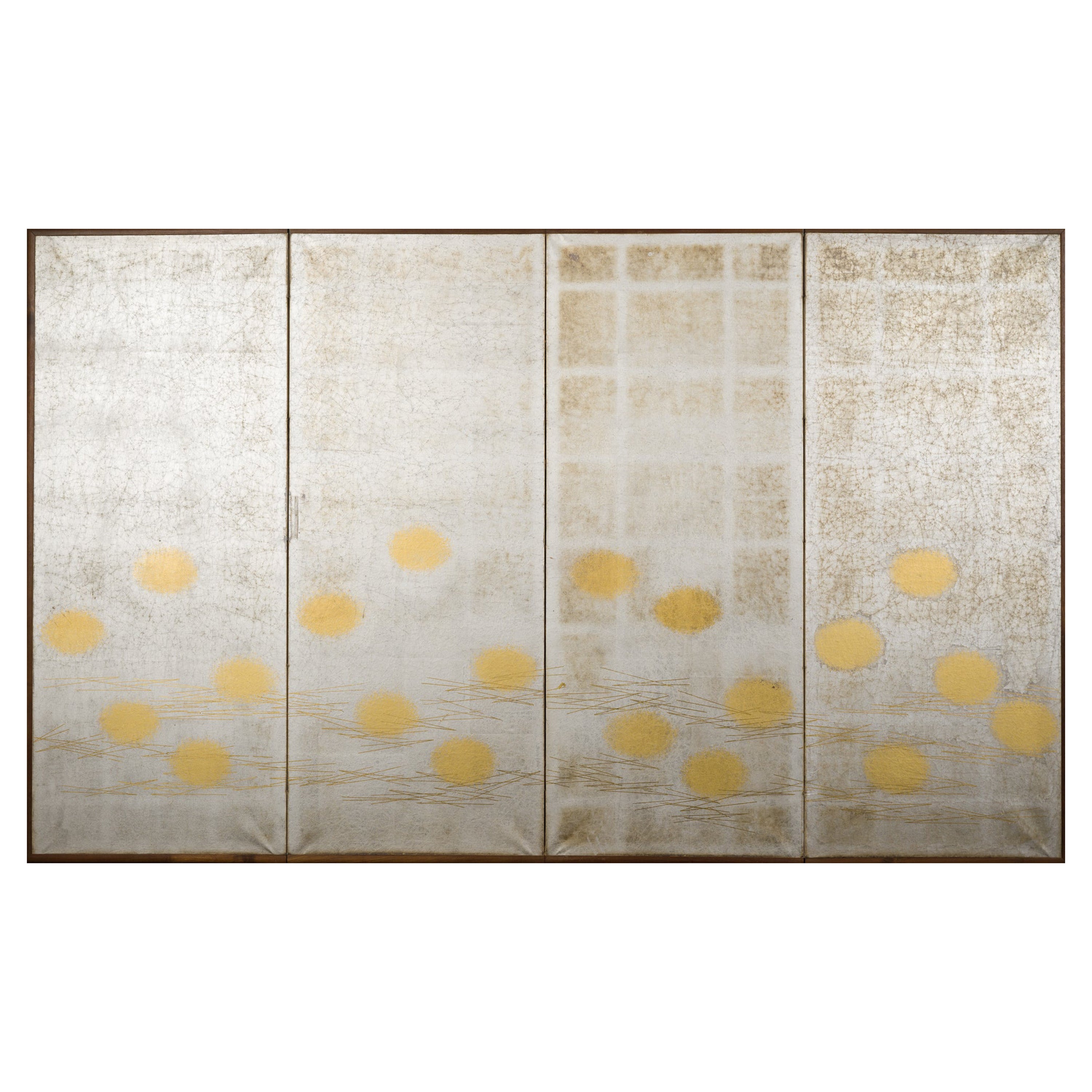 Japanese Four Panel Screen Abstract Lines and Orbs