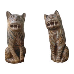 Pair of Vintage Hand-Crafted Tiger Sculpture / Statue from Java, Indonesia 