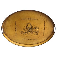 Vintage 19th Century French Oval Yellow Tole Tray