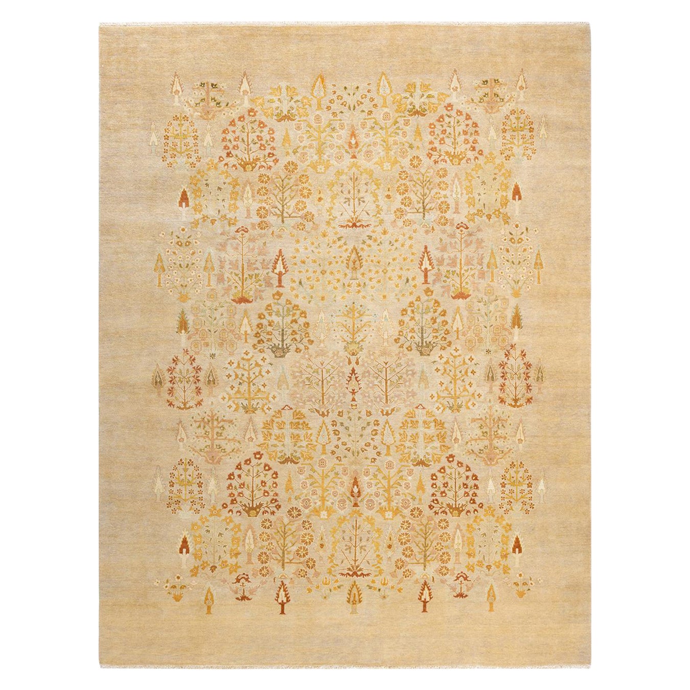 One-of-a-Kind Hand Made Contemporary Eclectic Ivory Area Rug