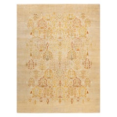 One-of-a-Kind Hand Made Contemporary Eclectic Ivory Area Rug 