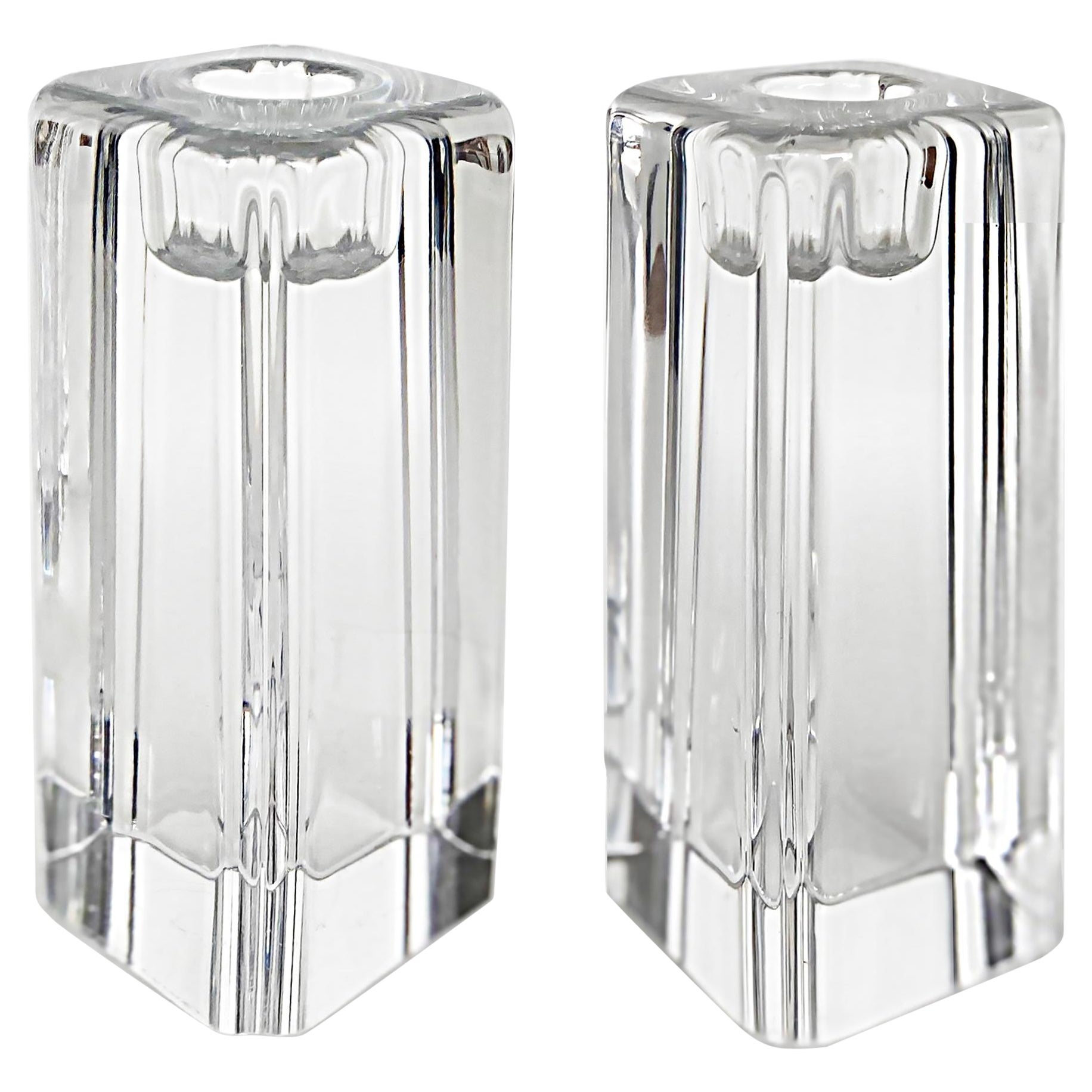 Kosta Boda Anna Ehrner Tall Crystal Candle Holders, Pair For Sale