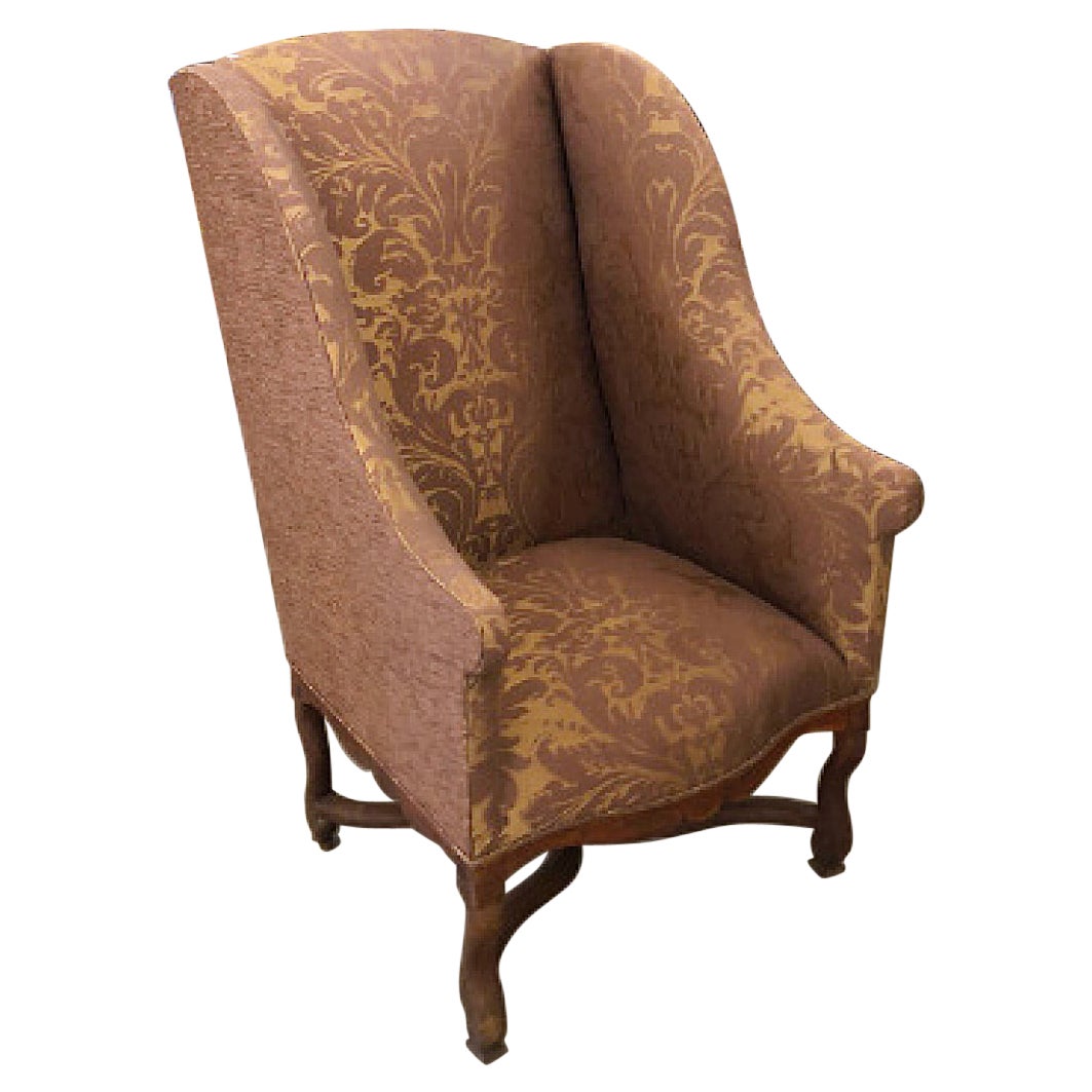 19th Century Scandinavian Silk-Upholstered Wingback Chair