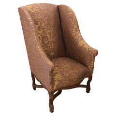 19th Century Scandinavian Silk-Upholstered Wingback Chair