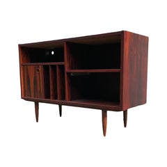 Vintage Rosewood Credenza or Record Cabinet with Slide Out Tray