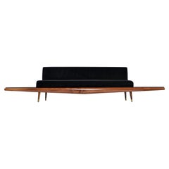 Retro Adrian Pearsall Walnut Daybed Platform Sofa with Floating Terrazzo End Tables