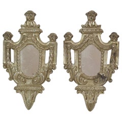 Pair Small 18th Century Silvered Metal, French Louis XVI Mirrors