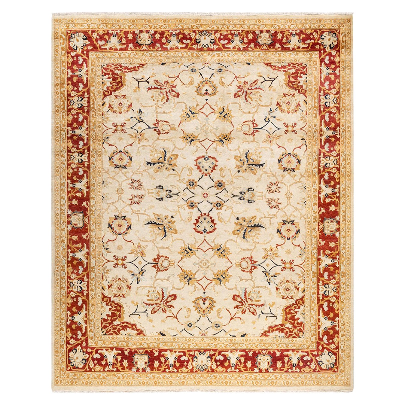 One-of-a-Kind Hand Made Contemporary Eclectic Ivory Area Rug For Sale