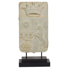 Antique 18th Century Italian White Marble Coat of Arms