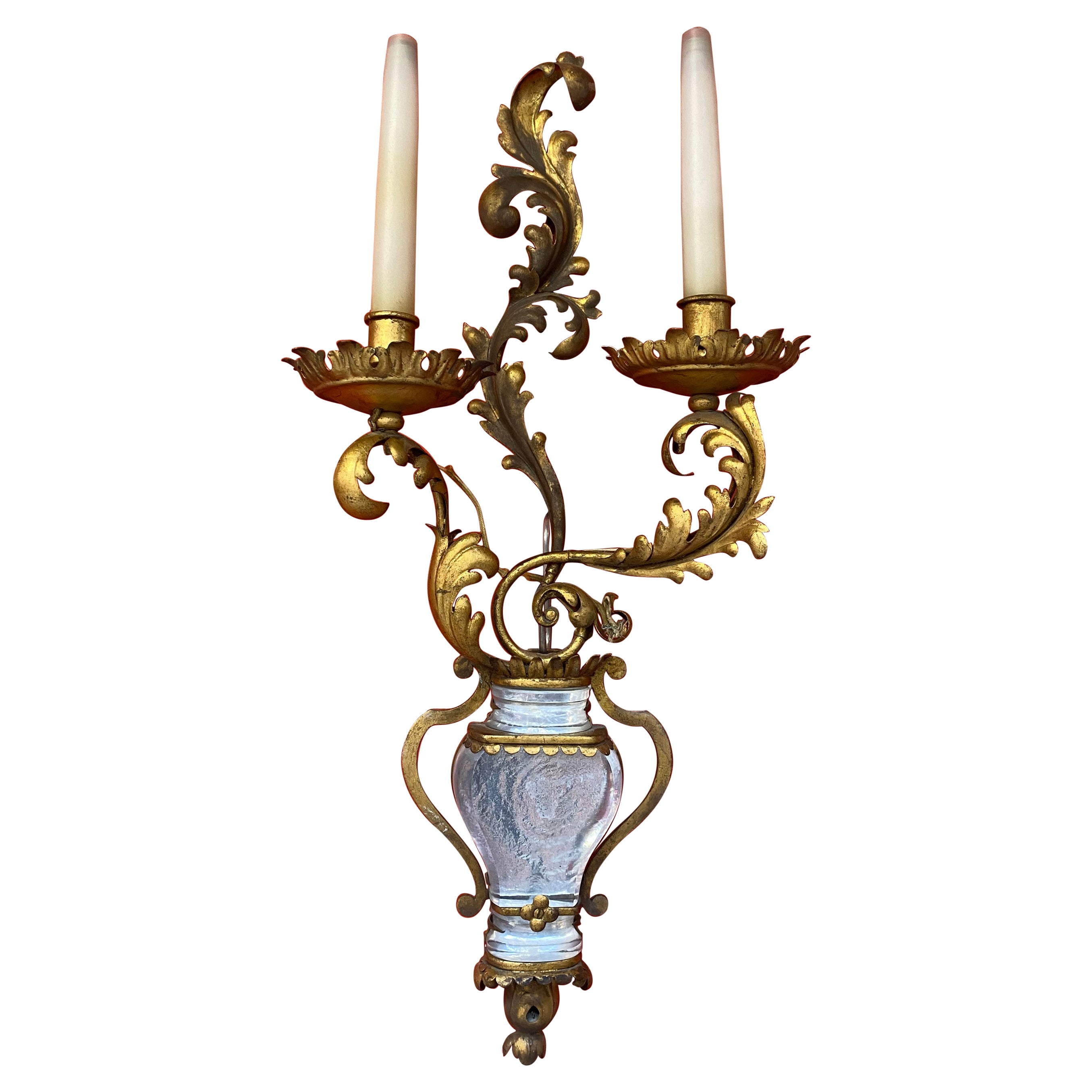 Maison Baguès, Wall Light in Gold Metal and glass circa 1950 For Sale