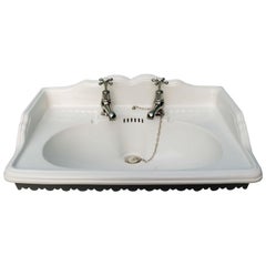 Antique Porcelain Basin with Decorative Bracket