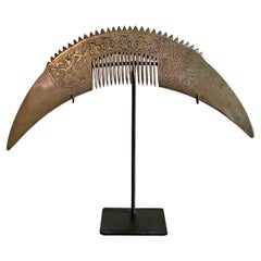 Early 20th Century Silver Engraved Chinese Comb on Stand