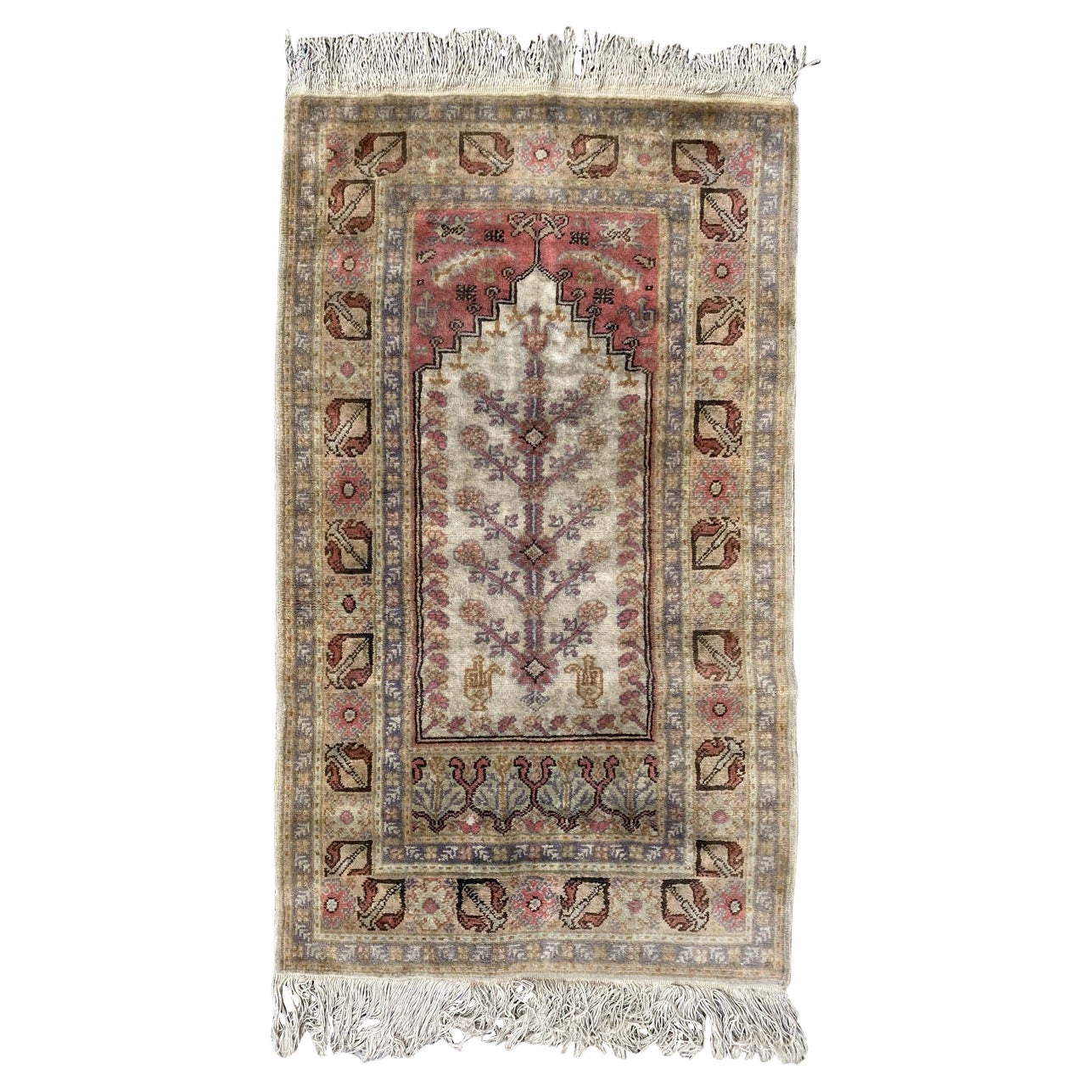 Bobyrug’s Pretty Vintage Silk and Cotton Turkish Kayseri Rug