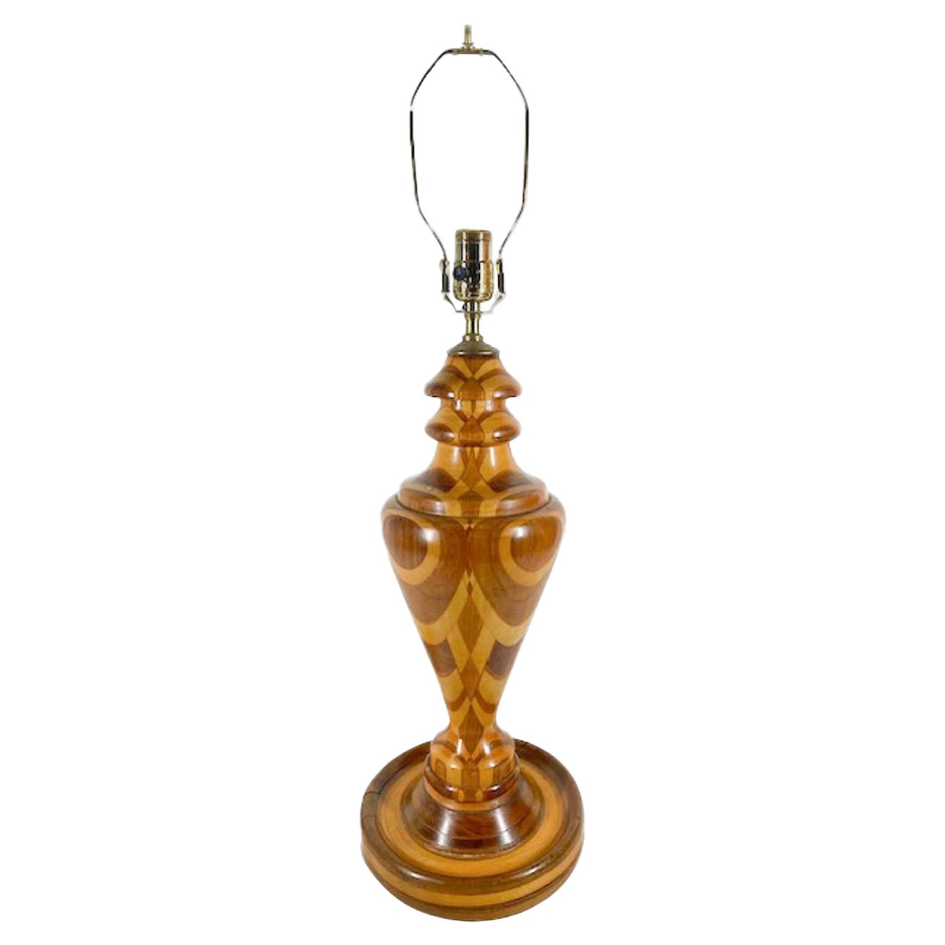 Vintage Turned Wood Lamp Made of Mahogany, Maple and Walnut For Sale