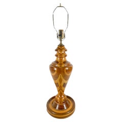 Retro Turned Wood Lamp Made of Mahogany, Maple and Walnut