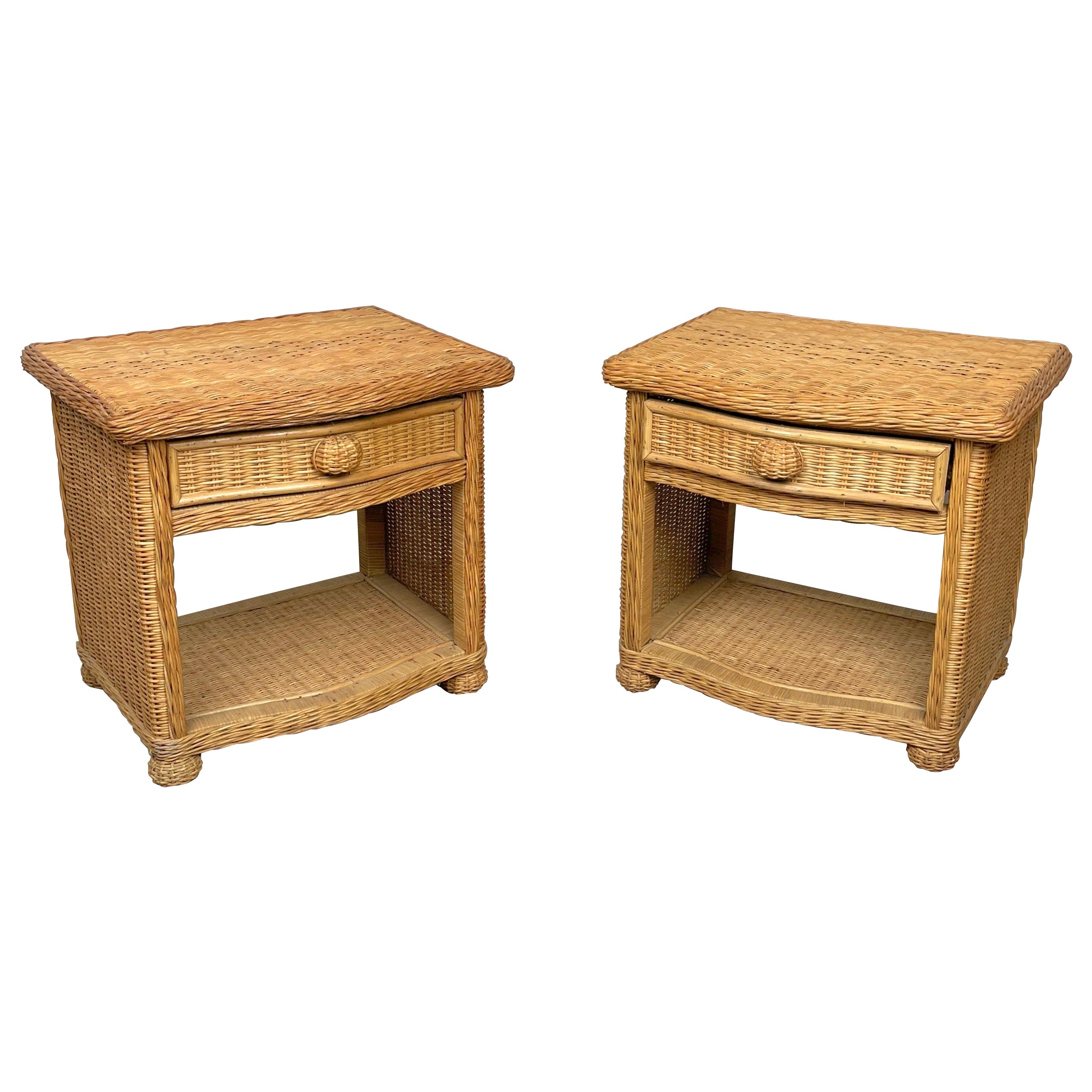 Pair of Bed Side Tables Rattan & Wicker Attributed to Vivai Del Sud, Italy 1970s