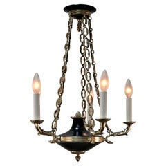 French Empire Style Bronze Chandelier and Black Lacquered Chandelier