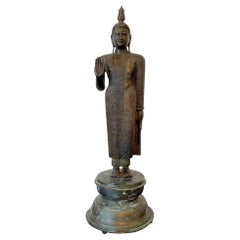 Bronze Standing Buddha Statue on Pedestal Sri Lanka